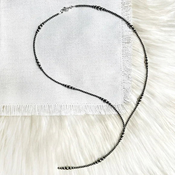 NATIVE Navajo Pearls Sterling Silver 24” Graduated Y Lariat Variegated Necklace - Picture 5 of 7